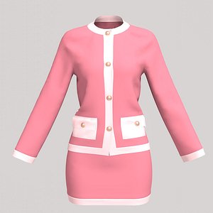Pink suit skirt and jacket with buttons