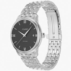 Classic Watch Steel Bracelet Black Dial