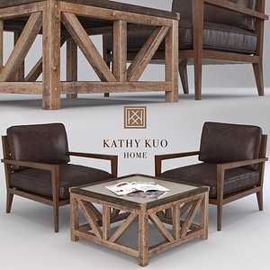 leather armchair coffee table 3D model