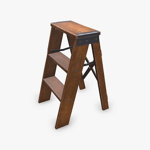 3D Old Wooden Setp Ladder Low-poly PBR model