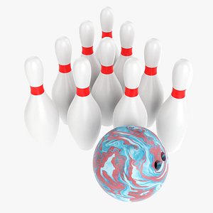 3D Bowling ball and pin set model