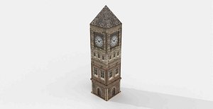 Low-Poly Victorian Brick Clock Tower