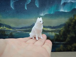Samoyed  Spits  Eskimo Dog White Fluffy Puppy Realistic Figure model