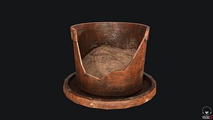 Plant Pot Broken PBR Game Ready Low-poly