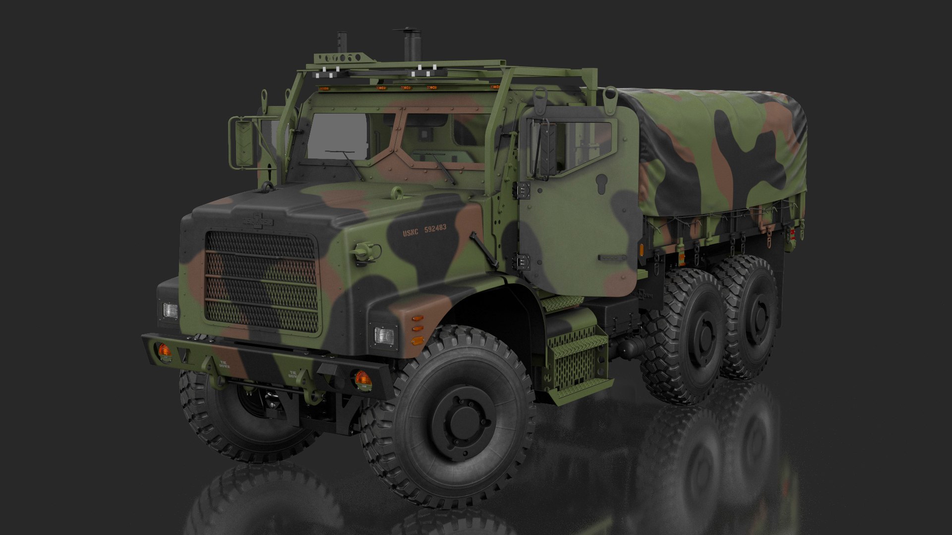 OshKosh MTVR MK23 with Tent Rigged 3D model preview