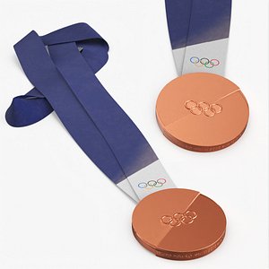 3D model Olympic Bronze Medal with Blue Ribbon