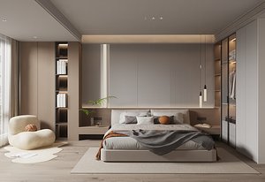 Modern Minimalist Master Bedroom Scene C4D RS