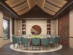 Hotel private room private room farmhouse dining room with big round table model