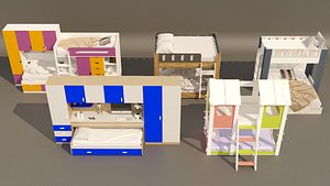 3D 5 item bunk bed design collection.