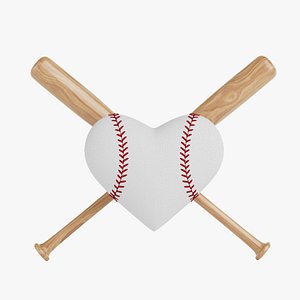3D Baseball Ball in Shape of Heart and Baseball Bat