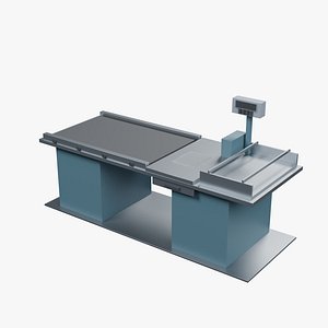 Supermarket Checkout Counter with Scanner and Bagging Area