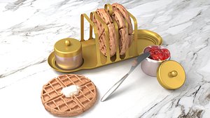 3D Waffle on rack with strawberry jelly model
