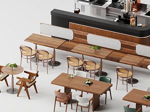 Cafe Bar Counter Dining Furniture Full Scene 3D Model 3D model