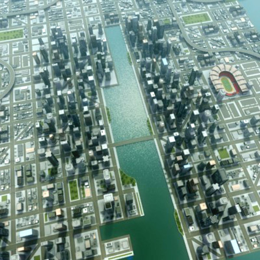 3d Model Multi City Building Highways