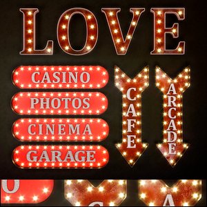 lighted metal sign set 3D model