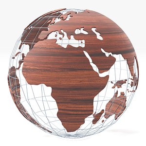 World globe wood with metal wire-frame
