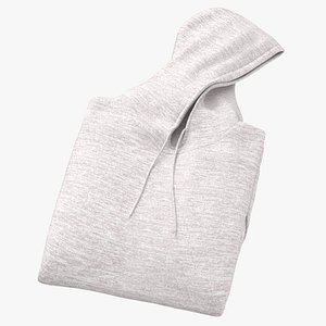 Hooded Sweatshirt Folded Female Pocket Blank White and Branded Heather 3D model