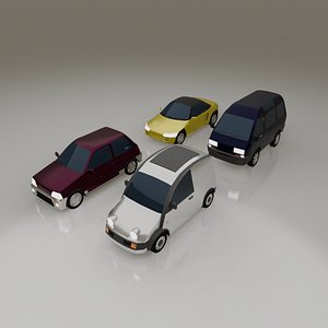 3D collection of 4 low poly kei cars