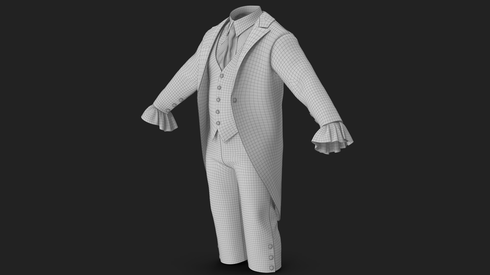3D Tailcoat Suit 2 https://p.turbosquid.com/ts-thumb/fq/BmAi3p/dH/wireframe_03/jpg/1662699768/1920x1080/fit_q87/a4ccf5e7307b13820ffed701eb7002e90810f361/wireframe_03.jpg