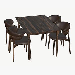 3D Dining Table Chair Realistic Wooden model