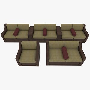 3D Wooden Majlis Sofa Set model
