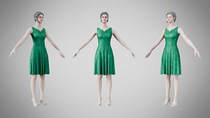 Dress 36 Emerald Velvet Green With Design 3D model