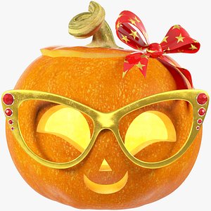 Halloween Pumpkin with Glasses and Bow V6 3D model