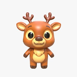 3D Cartoon Deer Low Poly