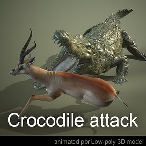 3D Crocodile hunting gazelle animated pbr Low-poly model