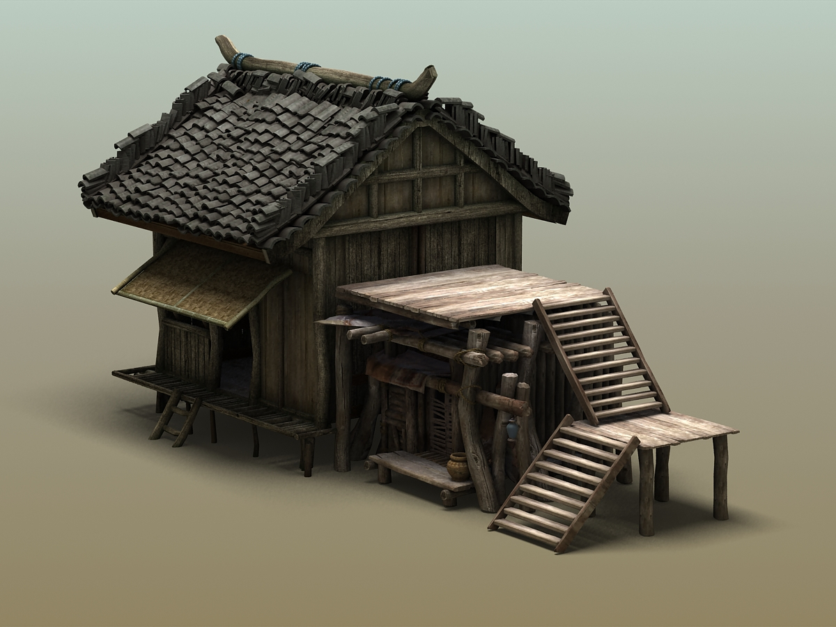 3d model old wood house