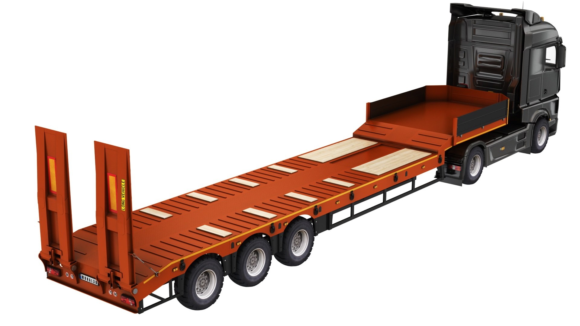 3D Lowbed 6 Wheel Orange Trailer With Truck Model - TurboSquid 2281897