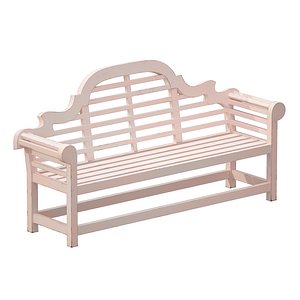 3D White park bench with backrest model