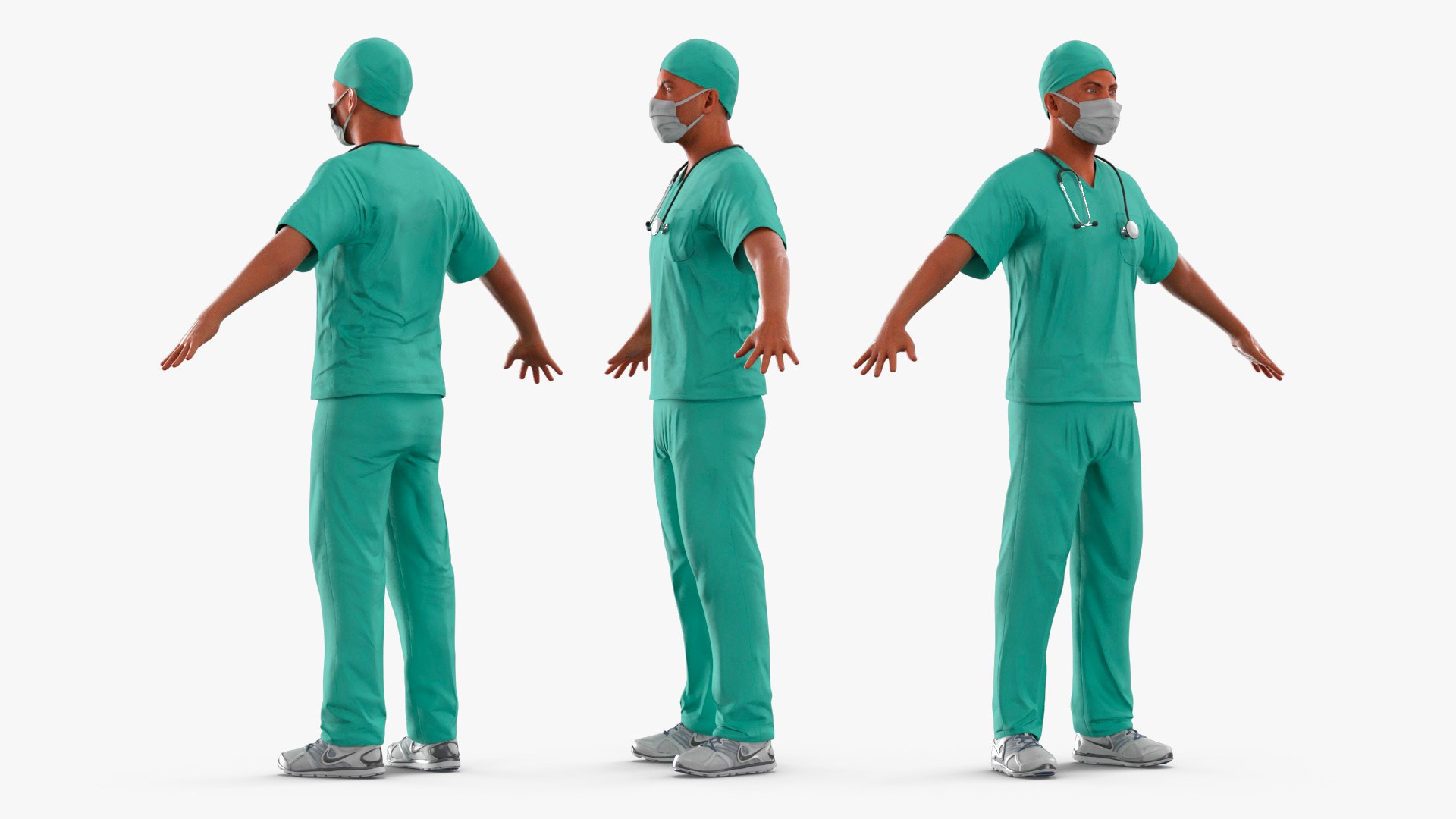 Male Surgeon Character Green T Pose 3D model preview
