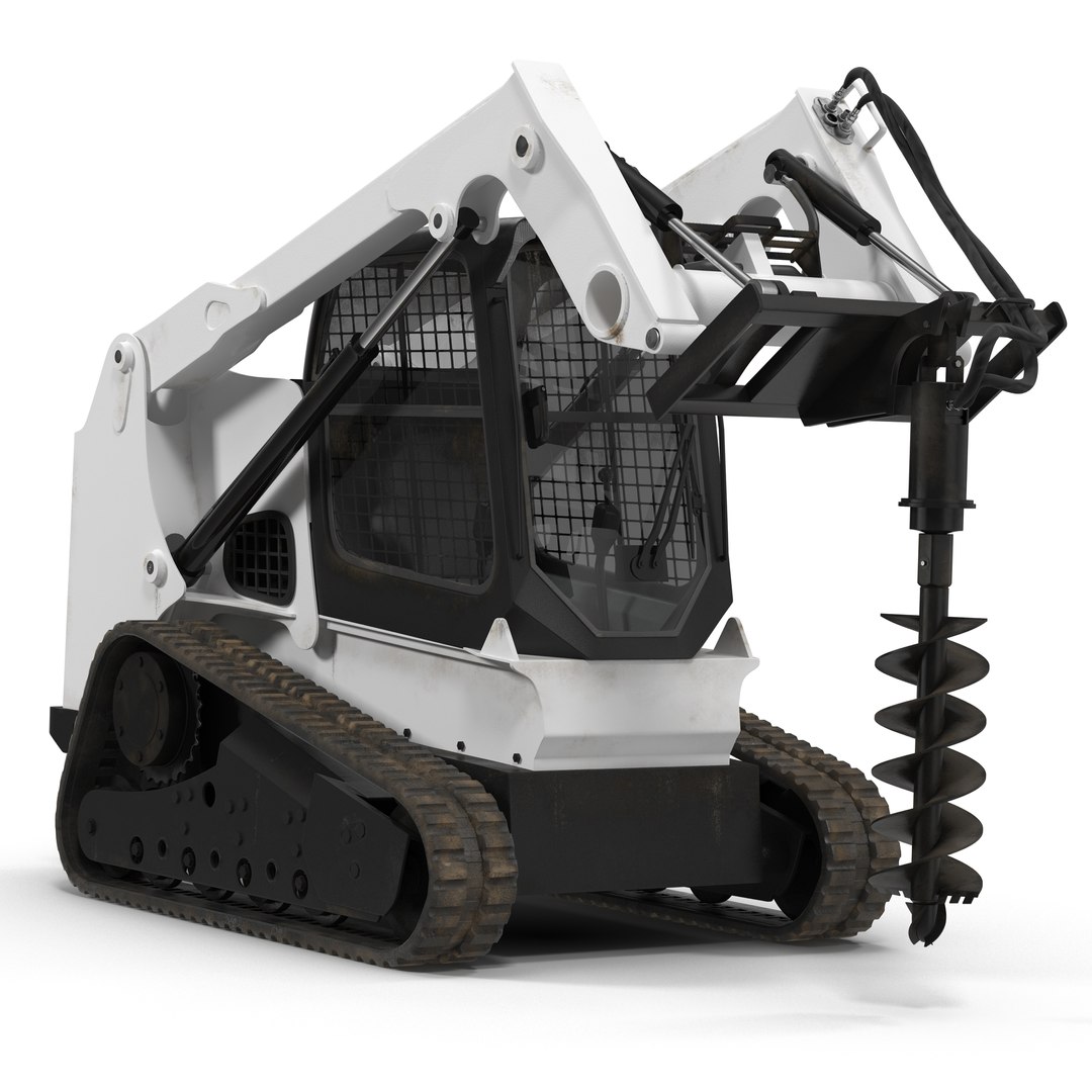 Compact Tracked Loader with Auger Rigged 3D model preview