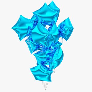 Helium Star Balloons Bouquet Deep Sky Blue V1 3D model