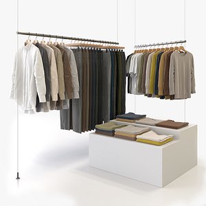 Casual Mens Clothing 3D Model Set - Hanging and Folded model