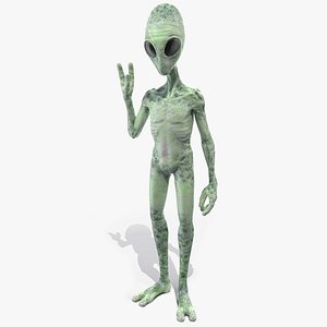 3D model green alien greeting pose