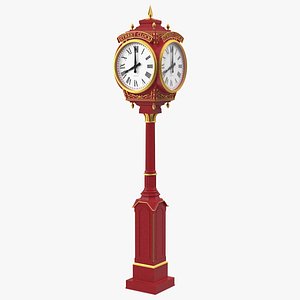 city street clock red 3D model