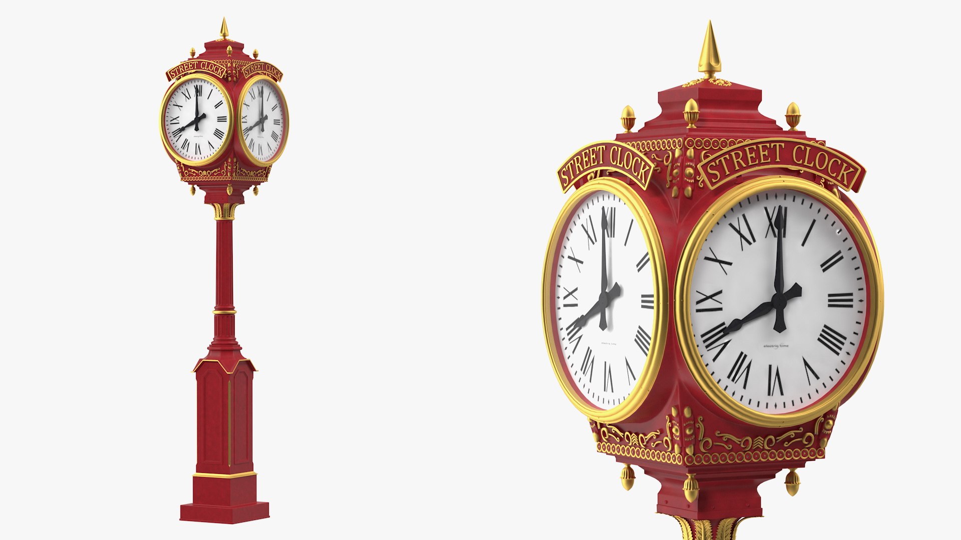 City Street Clock Red 3D model preview