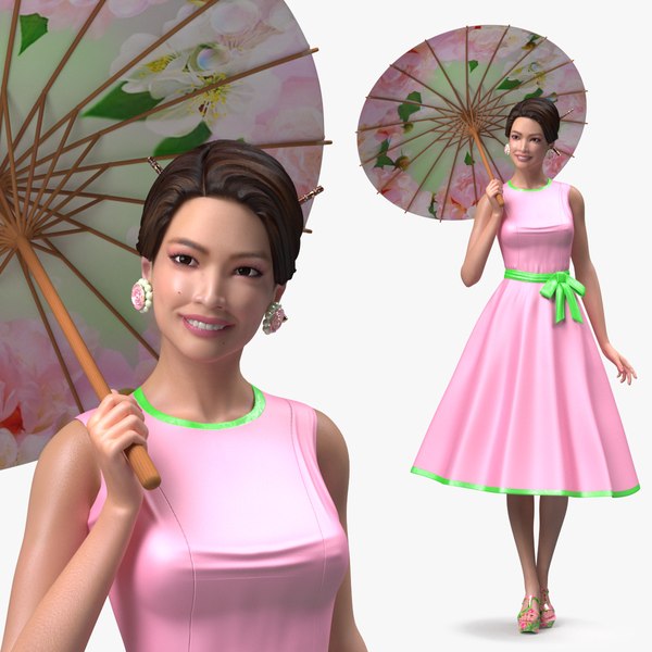 Asian Women Wear Summer Fashion Dress 3D model