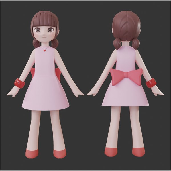 3D Minimal Girl Cartoon Character