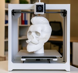 Stylized Skull with Hair and Beard 3D print model