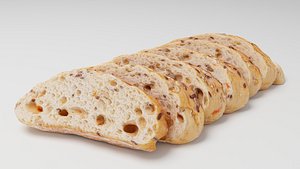 3D model Sliced Baguette or cut French bread with seeds and spices