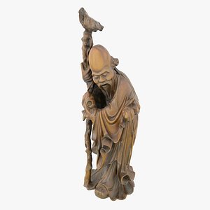 Sculpture Japanese old man with Walking Cane