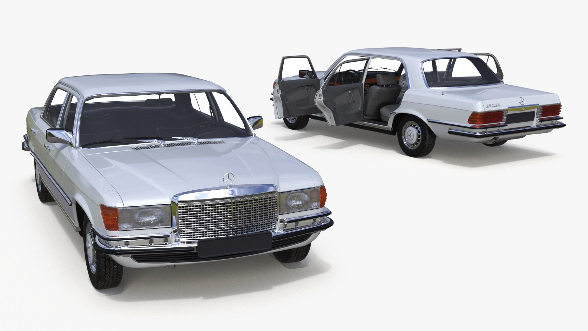 Classic Mercedes Benz 350 SE White Rigged 3D model preview