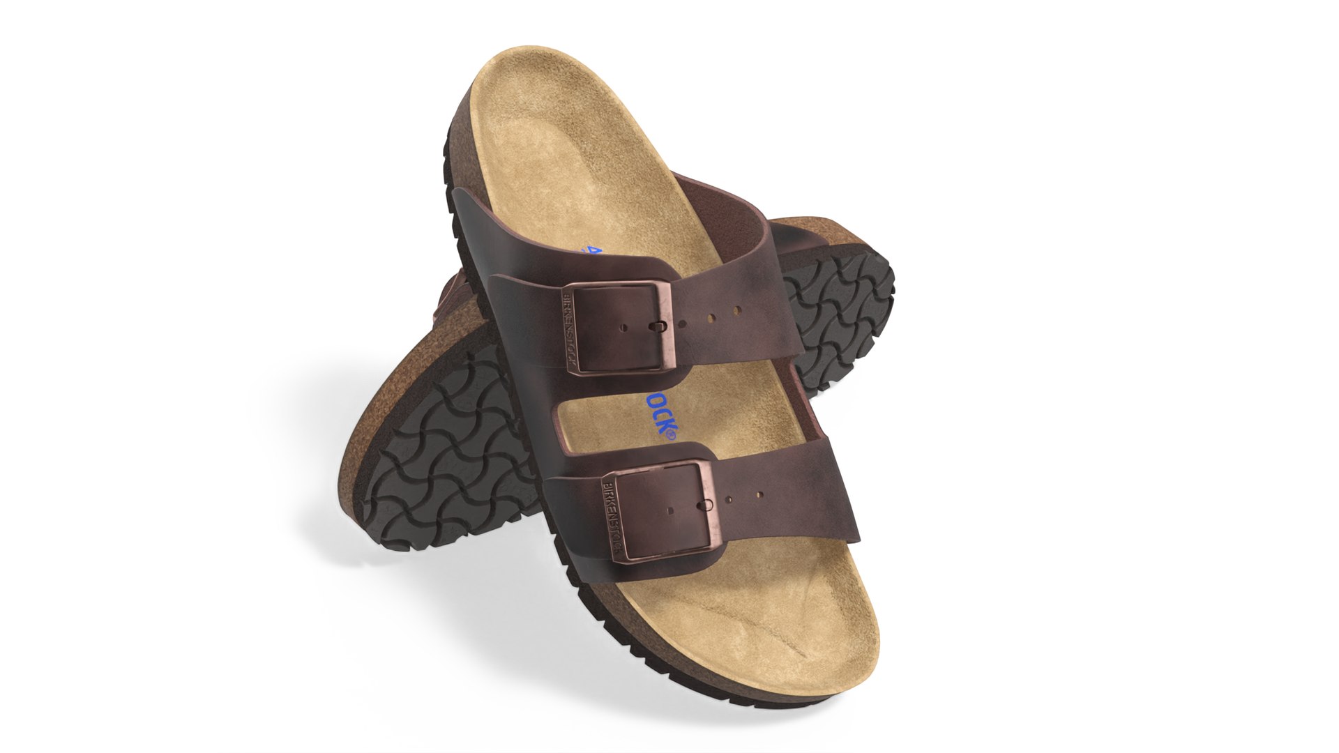 Man Soft Footbed Sandals Dark-Brown 3D model preview