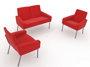 3D model red chairs