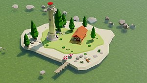 Low Poly Lighthouse Island  Game Ready Stylized 3D Model