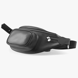 Black Leather Waist Bag Folded