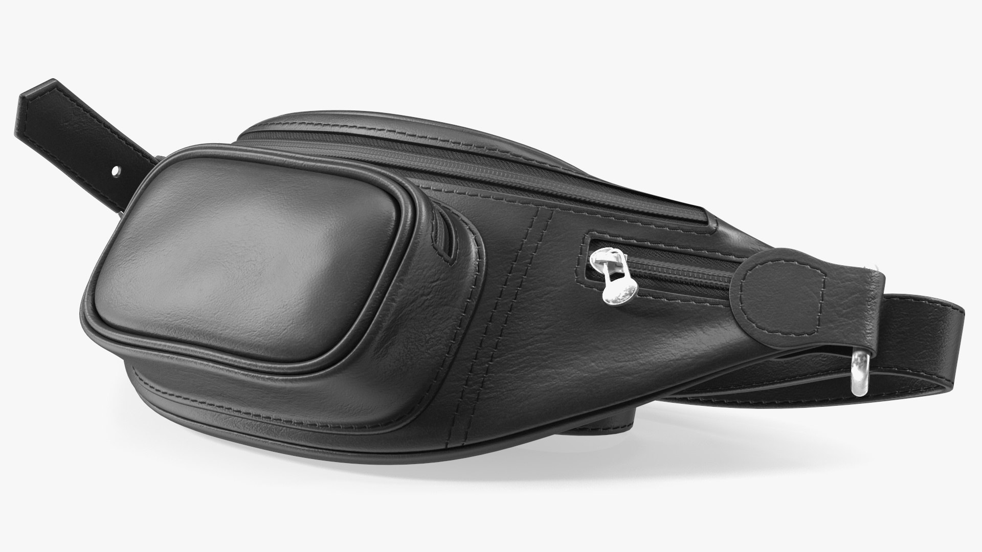Black Leather Waist Bag Folded 3D model preview
